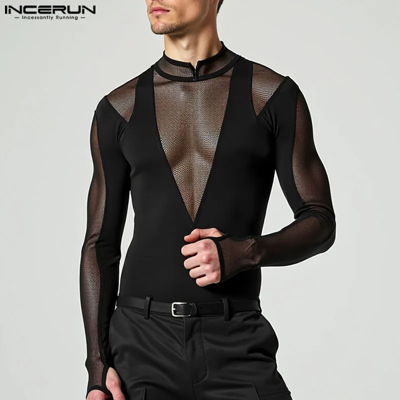 Bodysuits Jumpsuit Mesh Splicing For Men