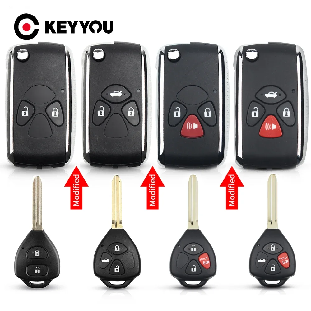 

KEYYOU Free Shipping Modified Folding Car Key Case For Toyota Avlon Crown Corolla Camry RAV4 Reiz Yaris Prado 2/3/4 Button Toy43