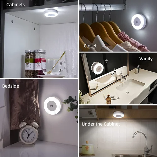 LED 센서 야간 조명 마그네틱 베이스 벽 램프, USB 충전 원형, 휴대용 원형 디밍 침실 주방 야간 램프, 3 가지 모드 5