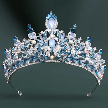 Corona da Sposa Barocca con Strass Colorati, Accessori per Capelli da Cerimonia, Tiara da Principessa per Ballo di Fine Anno, Fascia per Capelli Nuziale, Gioielli per Capelli