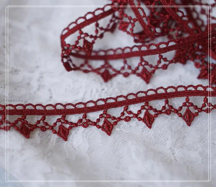 Burgundy Embroidered Net Lace Fabric Trim Ribbons DIY Sewing Handmade Craft Materials 2 Meters