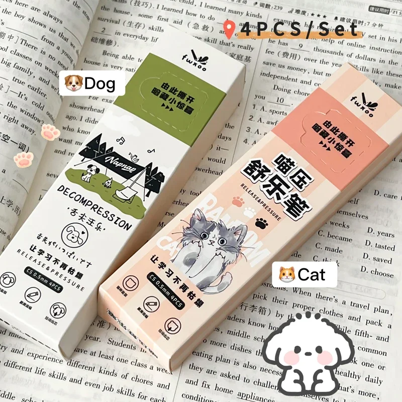 4PCS/Set Cute Dog Gel Pen Tongue Pulling Gel Ink, Cat Design, 0.5MM Black Neutral Pen Quick Dry Stationery New 6