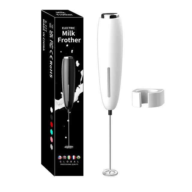 Montalatte portatile da cucina Potente macchina per schiuma elettrica con supporto Alimentato a batteria Frullatore per schiuma Miscelatore per bevande per caffè 4