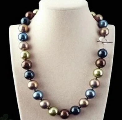 

Huge 12mm Multicolor Round South Sea Shell Pearl Necklace 18'
