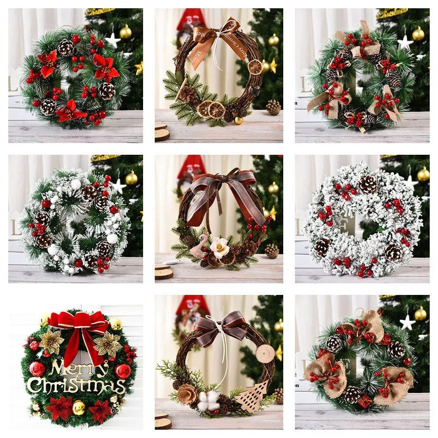 

NEW Red Christmas Wreath for Front Door Champagne Gold Window Wall Door Decorations Christmas Garland Ornament Guirnalda Navidad