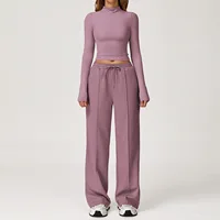 Ensemble de vêtements de yoga pour femmes, chemise slim à manches longues et col haut, haut taille haute, pantalon de survêtement Wstring de proximité, sport, gym, course à pied, fitness imbibé 1