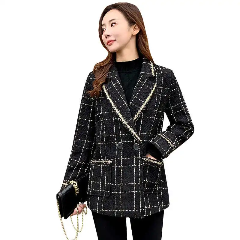 2022 Spring and Autumn New Korean Fashionable Age Reducing Coat for Women Slim and Elegant Plaid Casual Women's Top
