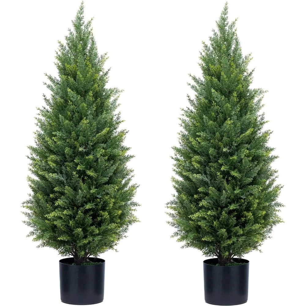 

Two 3ft Artificial Topiary Trees UV Resistant Bushes Potted Plants Artificial Cedar Tree Artificial Shrubs Tree