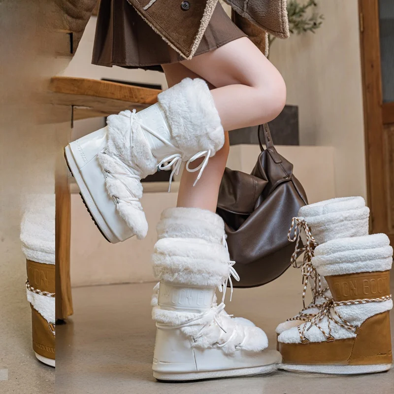 Bottes de neige épaisses à la mode pour femmes, nouveau Style, Tube chaud en coton, antidérapant, résistant à l'usure, bottes à pain, 2025 - AliExpress