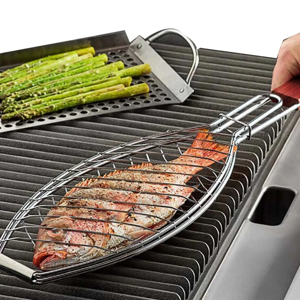 Home Multi-Functional Foldable Grill Basket Rack Portable Wear-Resistant Grill Basket for Fish Heat-Resistant Grill Basket