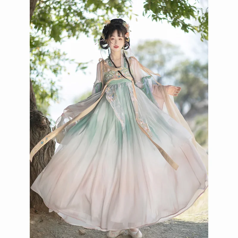 

Женская юбка в традиционном китайском стиле Hanfu, розовая летняя повседневная одежда с вышивкой и принтом династии Тан