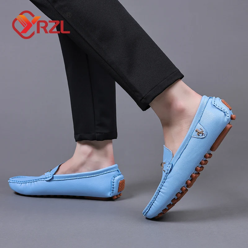 YRZL PU Leather Loafers for Men Handmade Moccasins Men Shoes Flats Casual Leather Shoes for Men Luxury Comfy Mens Loafers