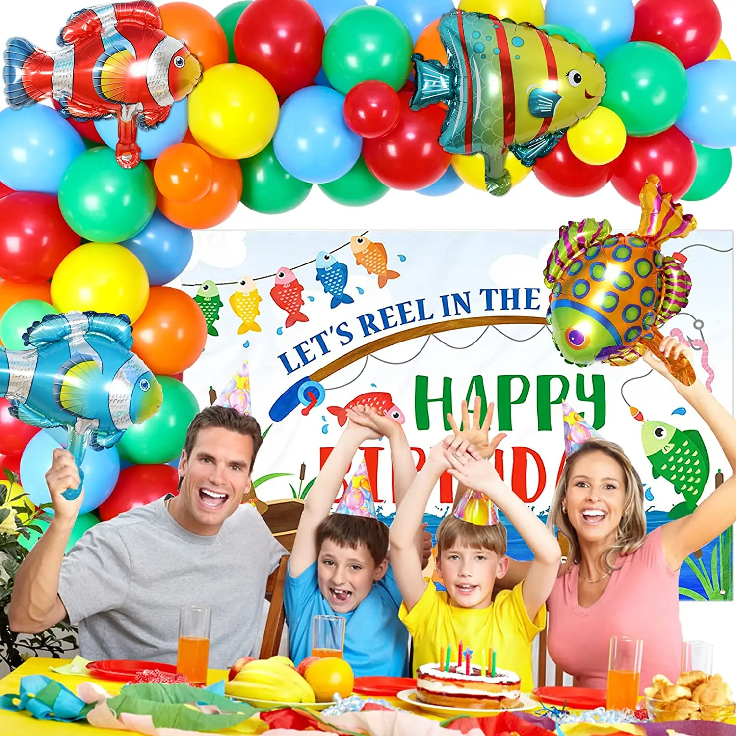 Fishing Theme Birthday Party Decorations, Colorful Fish Balloon, Garland  Gone, Happy Birthday Backdrop, Boys Bday Supplies - AliExpress