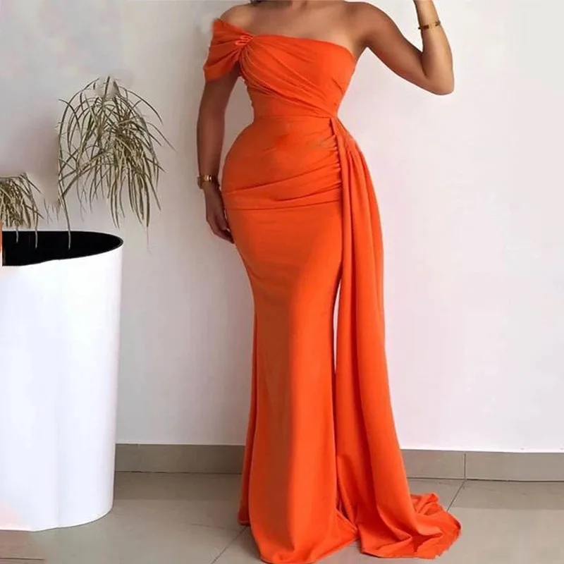 

Оранжевые платья-футляр на одно плечо для подружек невесты длинные стрейч Русалка Арабский Дубай женские Платья для подружек Honor для свадебной вечеринки