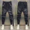 Harajuku Style Skinny Jeans Leather Stitching Multi-zip Pants High Quality Brand Men's Clothing 1