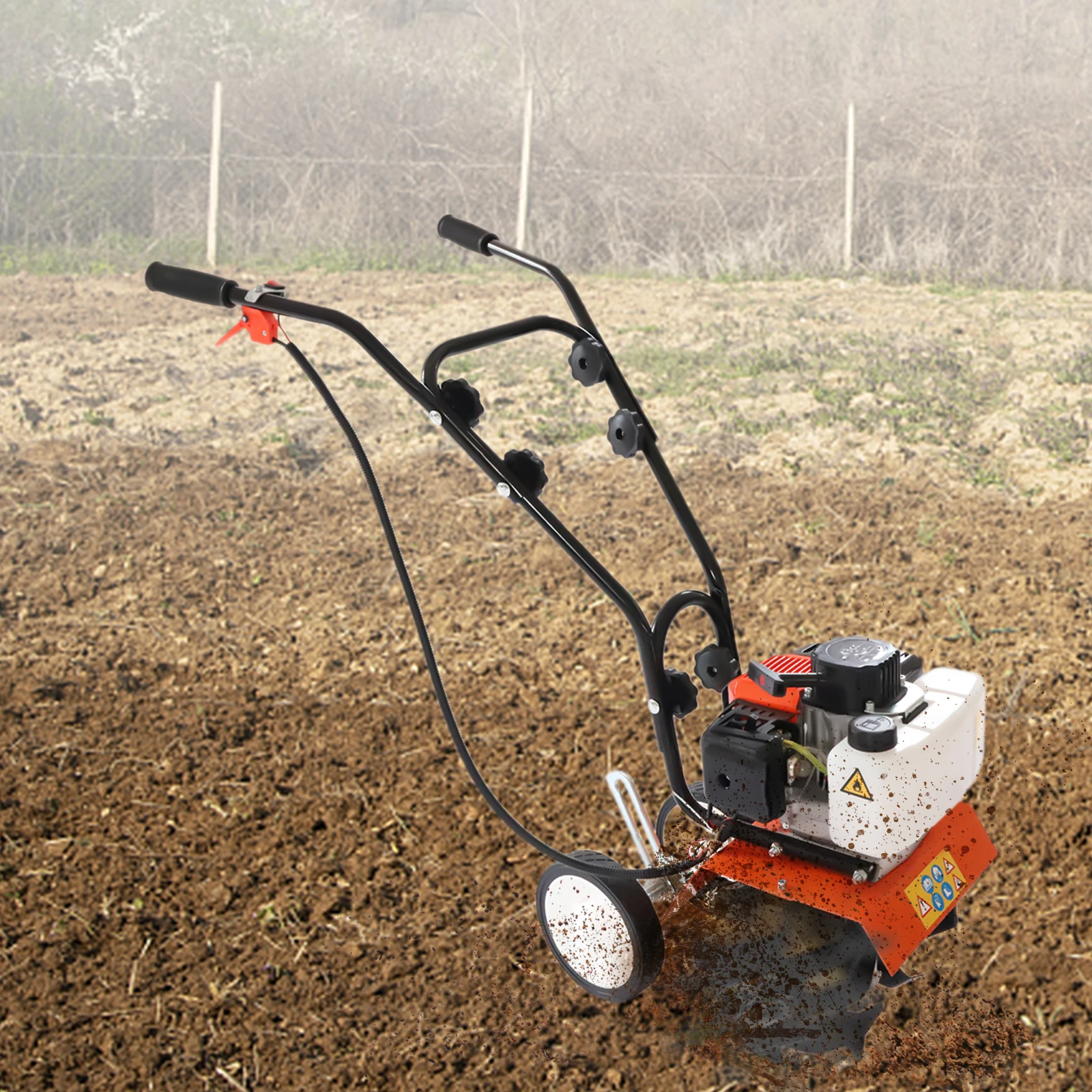 Gas Powered Garden Tiller Cultivator 43cc 2-Cycle Engine Scarifier Adjustable Height 0-3.94” 4