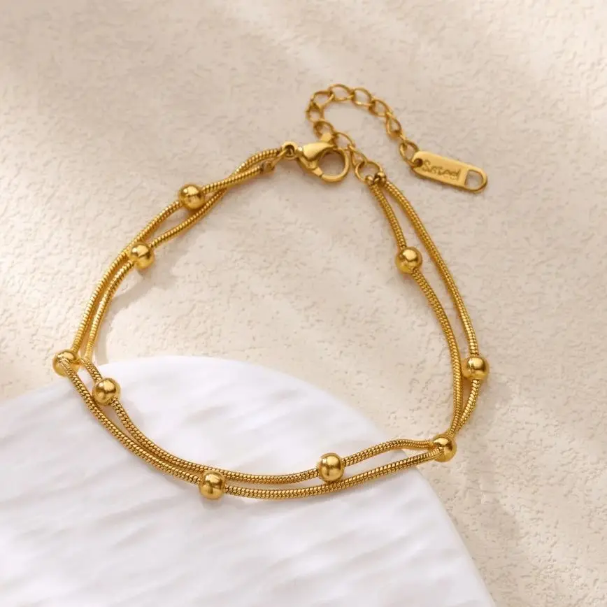 Double Beads Round Snake Chain Anklets For Women Stainless Steel Leg Bracelet