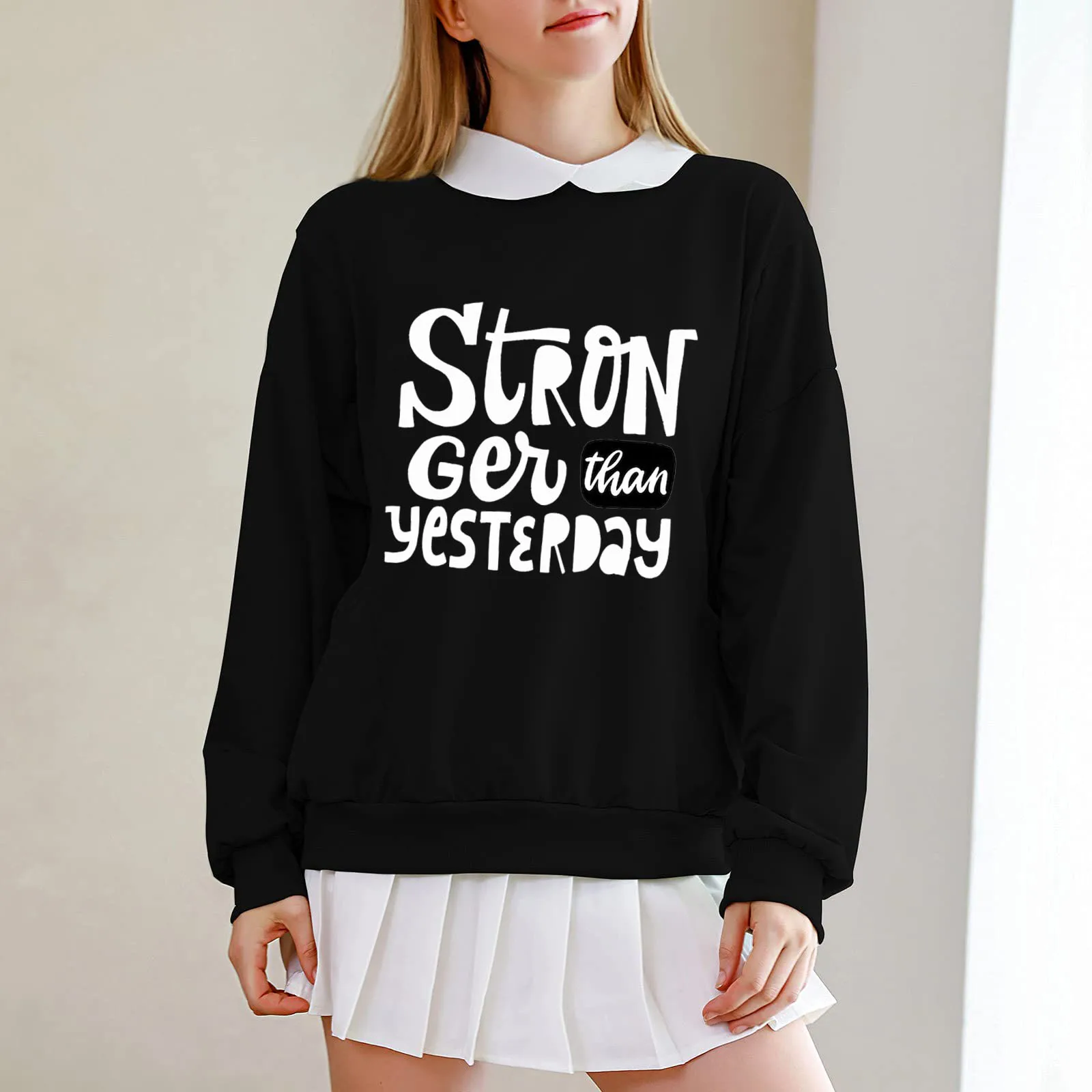 

Slogan Print Sweatshirts Loose Pullover for Girl
