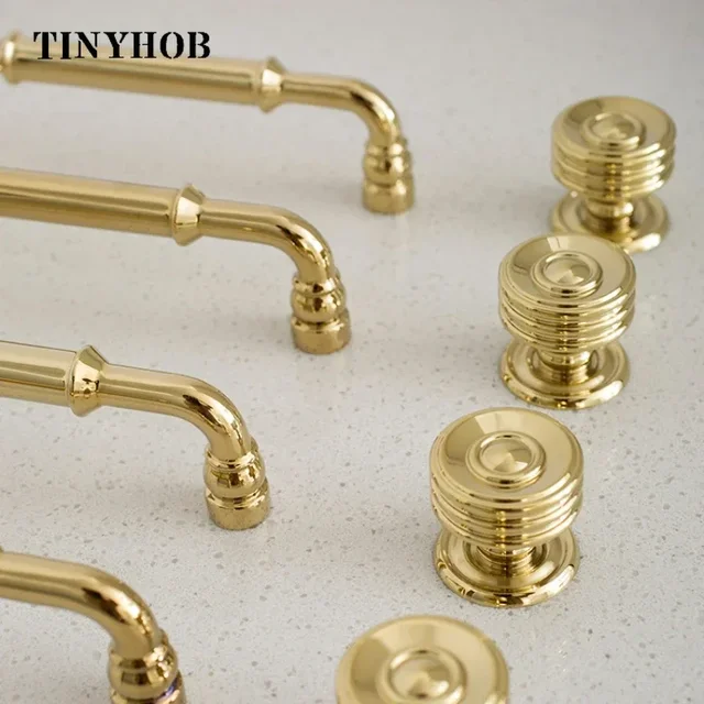 Tinyhob Bright Gold ตู้ประตู KNOB Handle โต๊ะลิ้นชักดึงโมเดิร์นตู้รองเท้า Knobs ฮาร์ดแวร์เฟอร์นิเจอร์อุปกรณ์ครัว 1