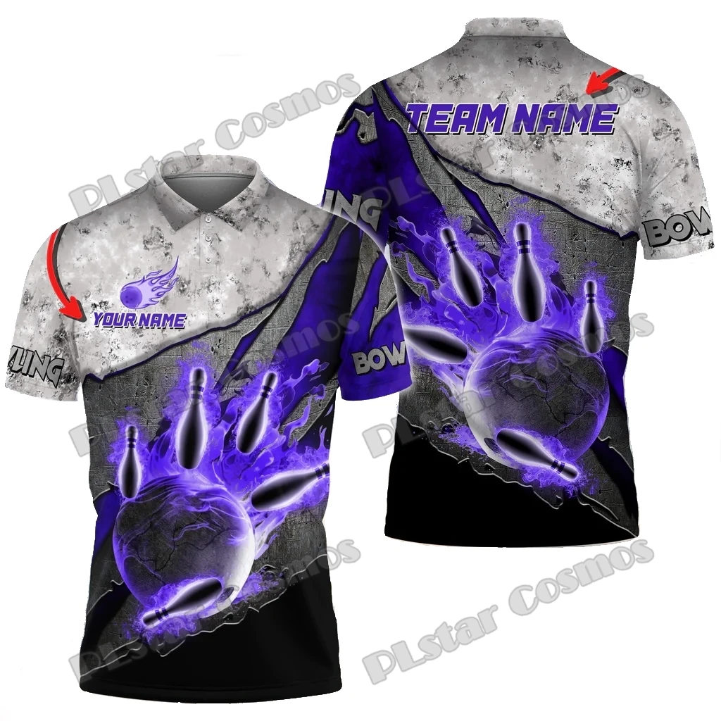 Bowling Ball und Pins Legend Returns Mehrfarbig Benutzerdefinierter Name 3D-gedrucktes Herren-Poloshirt Sommer Unisex Casual Poloshirt WK221 – Detail 15