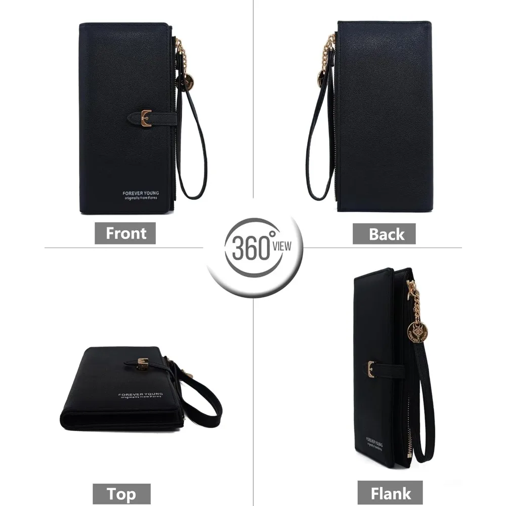 Elegant Women's PU Leather Bifold Wallet with Zipper Pocket and Wristlet