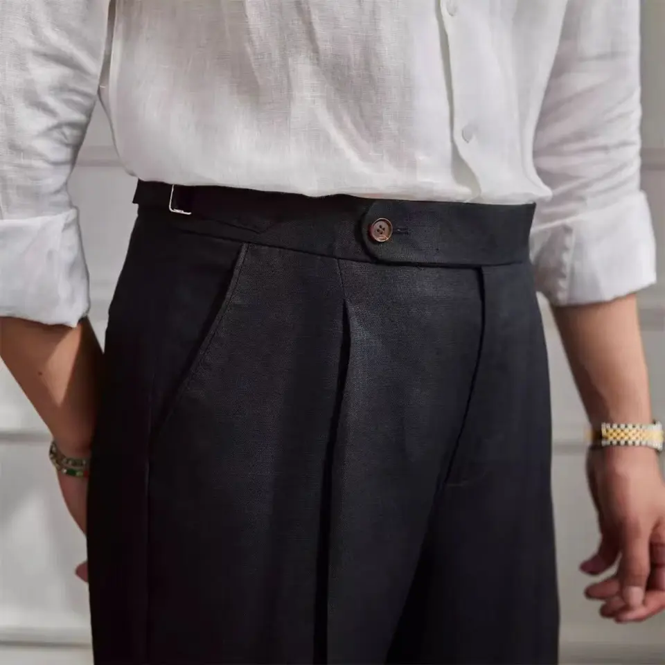 Heren Hoge Taille Rechte Broek Napels Stijl Italiaanse Broek