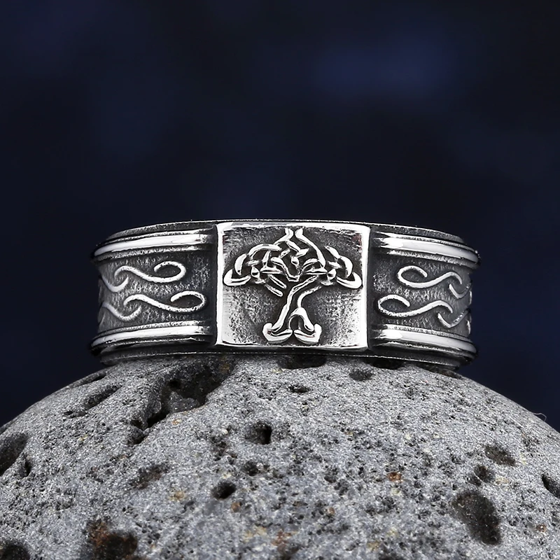 KONFEN Anello Uomo Vichingo Intagliati Regolabile, Anelli Aperti Vintage Hip Pop Gothic Punk Classic Gioielli dalla Struttura Pollice Mignolo Unica, Argento