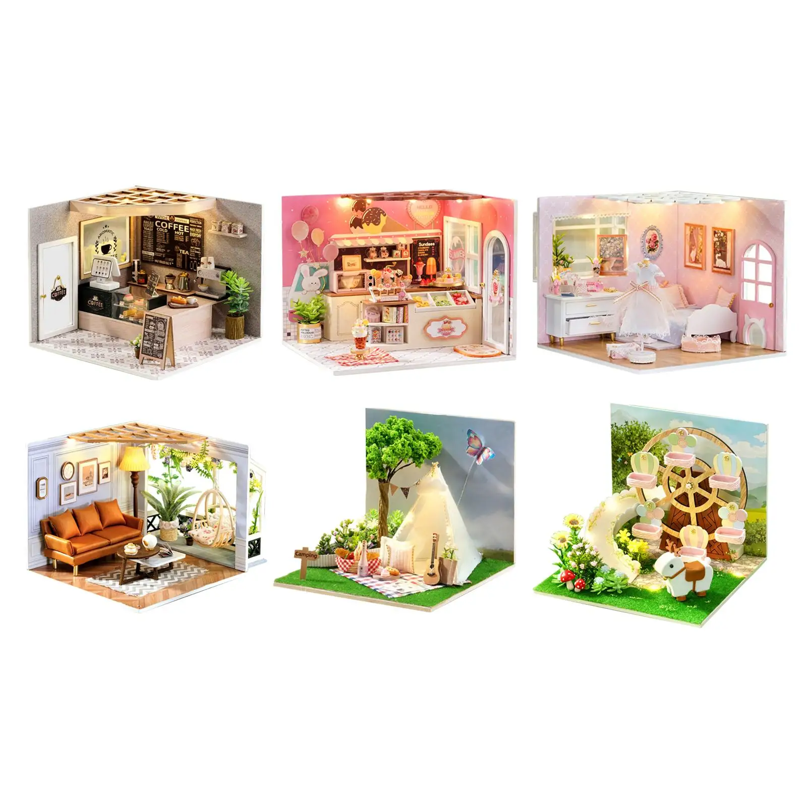 

Unfinished Dollhouse DIY with Dustproof Cover Model for Birthday Gifts