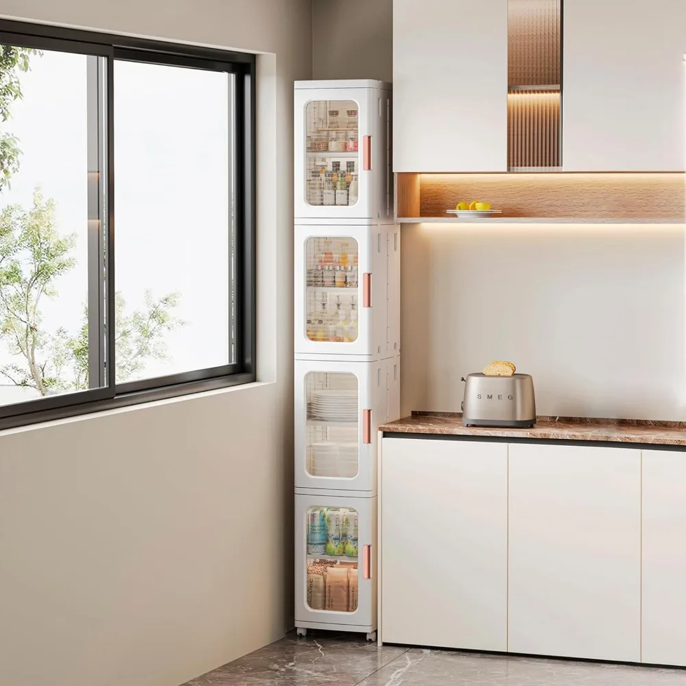 Narrow Storage Cabinet with Doors and Shelves Tall Skinny Bathroom Storage Kitchen Cabinet with Adjustable Shelf