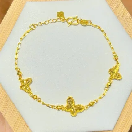 Boutique 24K pure gold laser butterfly gold ladies bracelet super shiny butterfly jewelry AU999 real lucky beads hand jewel