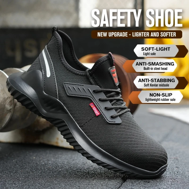 High Quality Steel Toe Cap Men Breathable Shock Absorbing Sneaker For Work Men Safety Shoes Anti Smashing Security Shoes