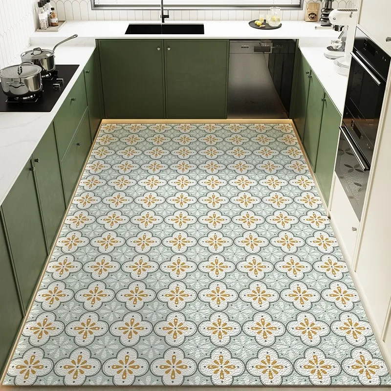 Kitchen Floor Mats Waterproof and Oil-proof PVC Leather Rug Plaid Anti-fouling Easy Clean Soft Balcony Carpet Tapetes Alfombra