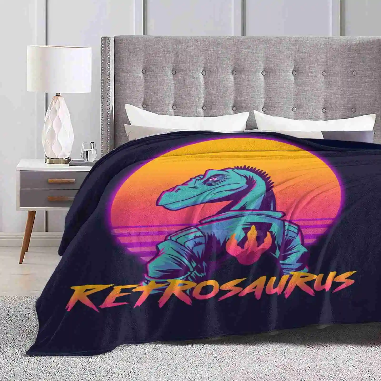 Retrosaurus-Velocity Raptor Trend Style Funny Fashion Soft Throw Coperta 1980S B Boy Beat Box Boombox Bright Claw Colorful