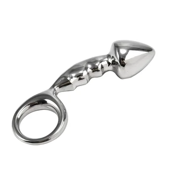 Stainless steel huge heavy small large size Metal anal beads butt plug with pull ring insert BDSM ass sex toy dildo gay couple 3