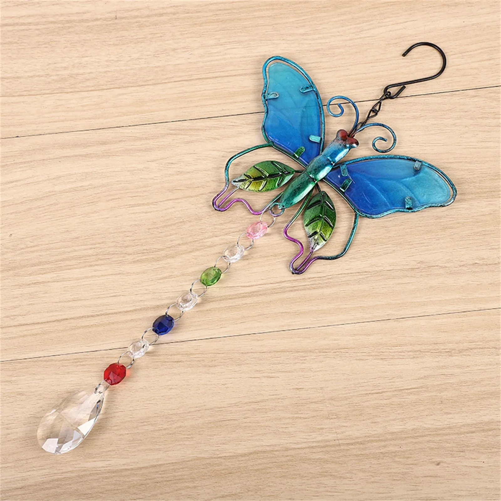 Metal Butterfly Suncatcher Crystal Ball Hanging Pendant For Windows Ornaments Home Party Decor Outdoor Garden Yard D