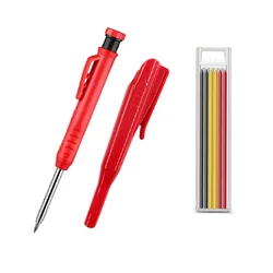 Durable Carpenter Pencil with Refill Lead and Built-in Sharpener for Precision Woodworking (Red pen suit 3)