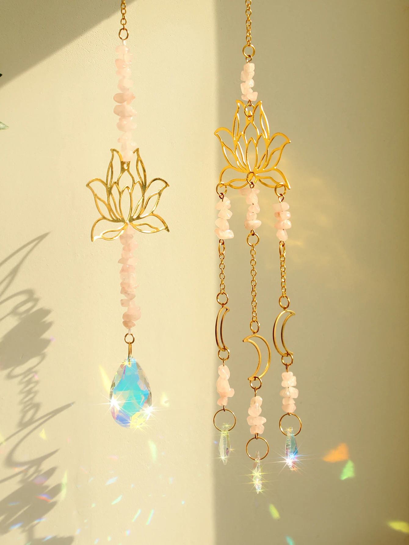 Sun Catcher Sun Catchers 2 Pcs Crystal Lotus Hanging Decor Rainbow Maker Stained Glass Garden Outdoor Decors