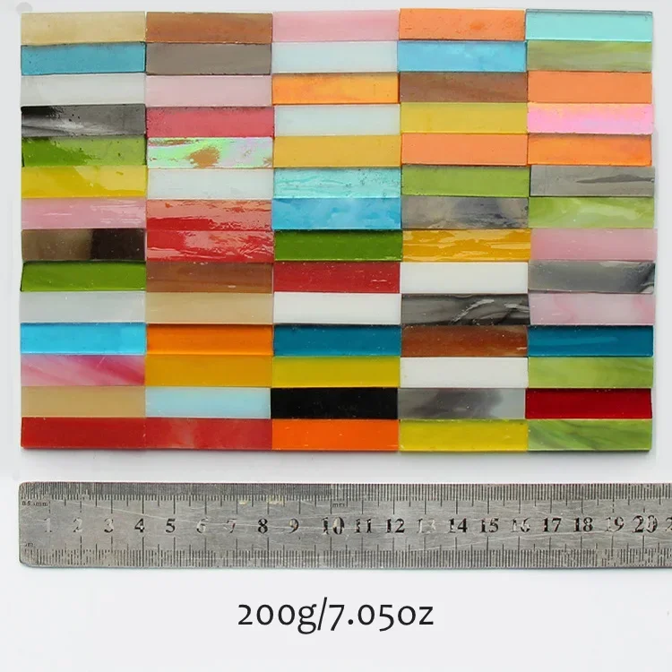 Glass Mosaic Tiles DIY Mosaic Supplies 85g/3oz (Approx. 31pcs) 1*4cm Mica Mosaic Tiles 3mm DIY Mosaic Craft Stained Glass Transcluent Strip Art Hobbies Materials