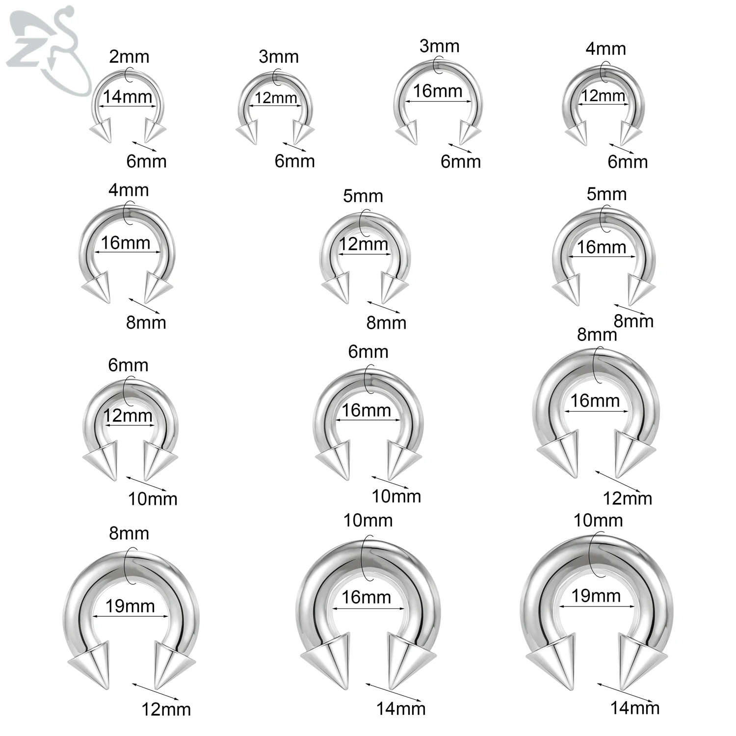 Nose Rings ZS 1 PC 00/0/2/4/6/8G Spike Stainelss Steel Nose Ring For Men Women Punk Large Gauge Septum Piercings Spike Ear Flesh Expander