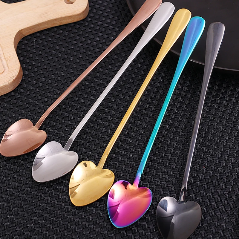 

Stainless Steel Love Spoons Heart Shaped Coffee Stirring Spoon Ice Cream Dessert Scoops Creative Multi Colored Kitchen Tableware