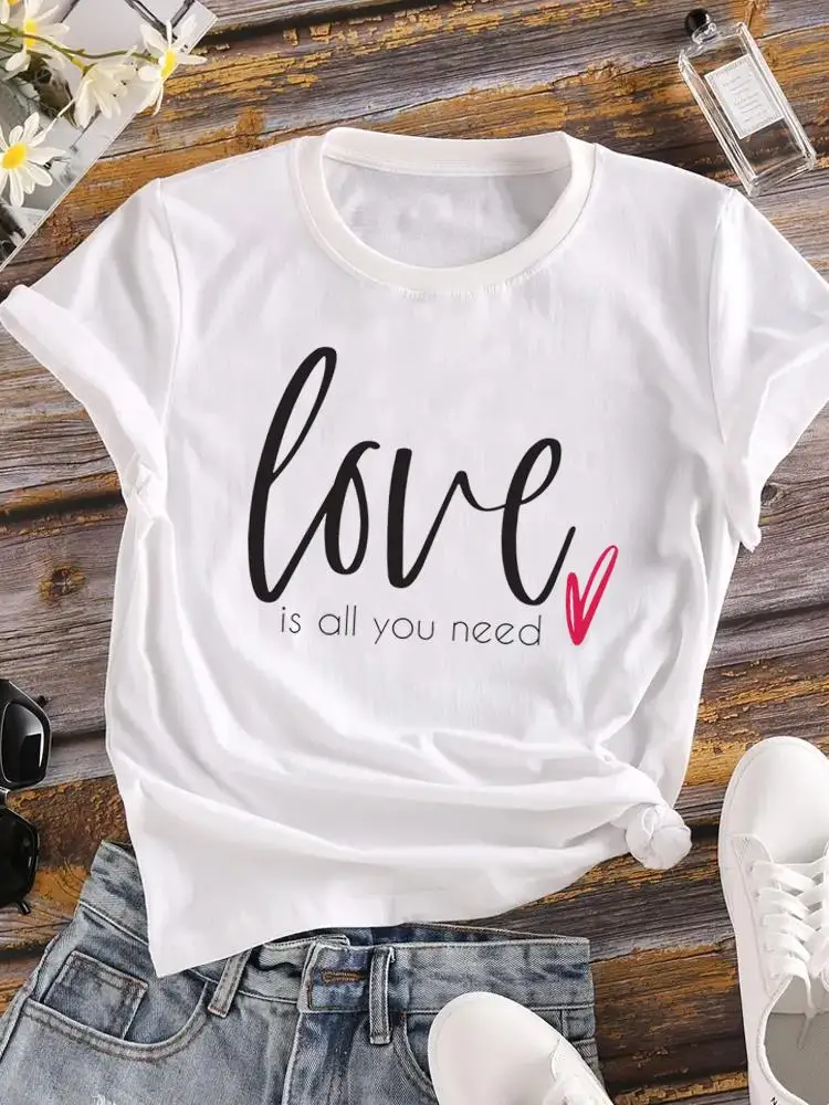 

Short Sleeve Clothing Tee Top Fashion O-neck Love Letter Trend 90s Style T Shirt Graphic T-shirts Print Women Clothes
