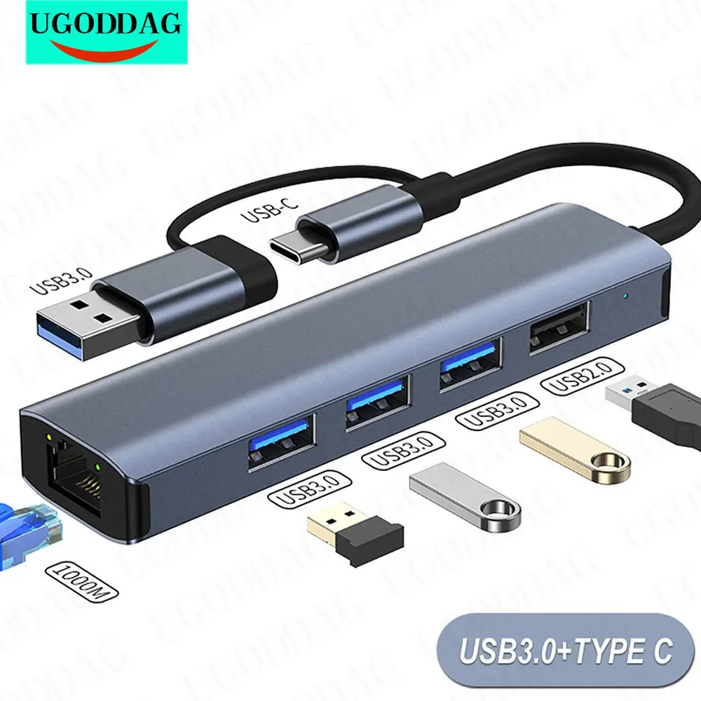 Docking Station Hub Usb C 1000 Mbps Hub Internet Ethernet Usb 3.0 Tipo C A Rj45 Lan Splitter Di Rete Per Macbook Ipad Laptop Pc