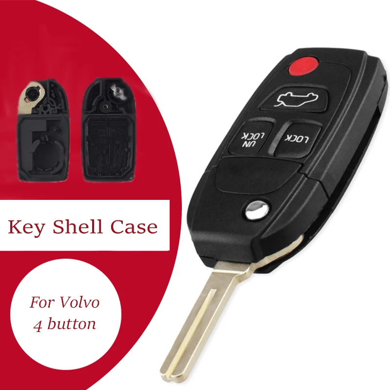 

KEYECU for Volvo Key 4 Buttons Smart Car Key Shell For Volvo XC70 XC90 V50 V70 S60 S80 C30 Remote Flip Key Fob Case