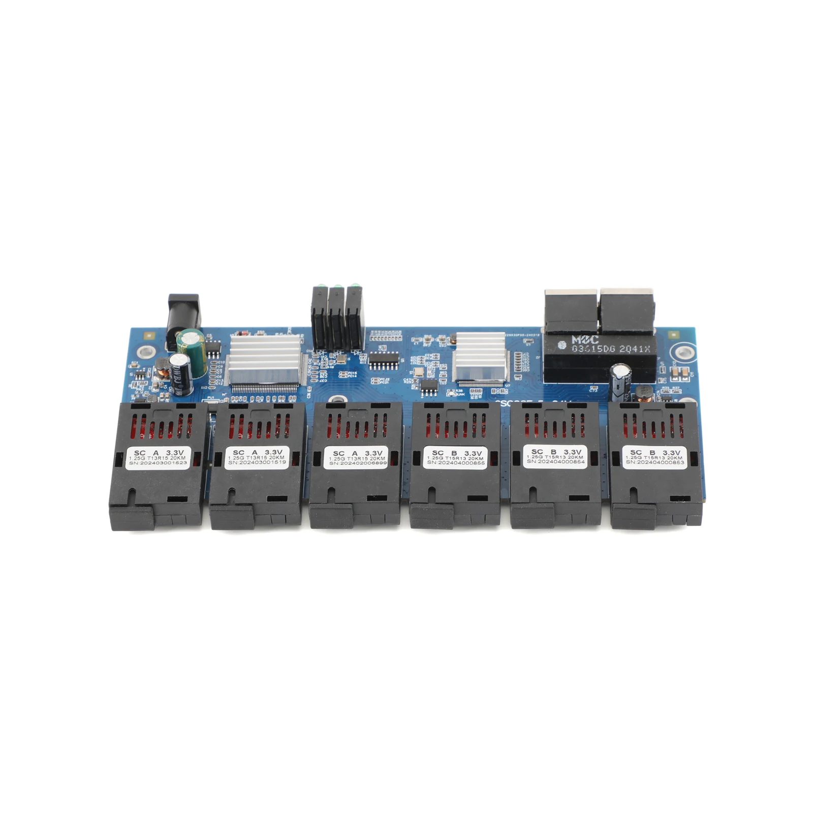 PCBA Board 100N/1000M Fiber Optic Media Converter 2 RJ45 to 6 SC 3A+3B Ports 1.25G Connector 1310nm/1550nm 20KM Ethernet Switch