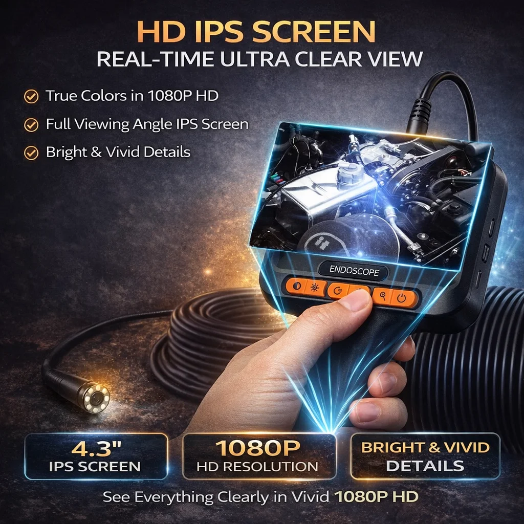 8.0mm 10m/15m/20m Endoscope Camera HD 1080P 4.3 Inch IP6 Waterproof Car Pipe Sewerage Inspection Borescope 2600mAh 4