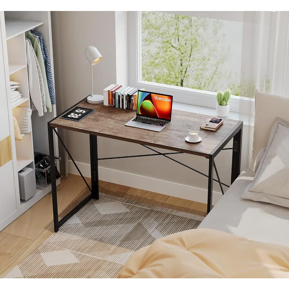 

Folding Desk No Assembly Required, 39.4 inch Writing Computer Desk Space Saving Foldable Table Simple Home Office Desk,Brown