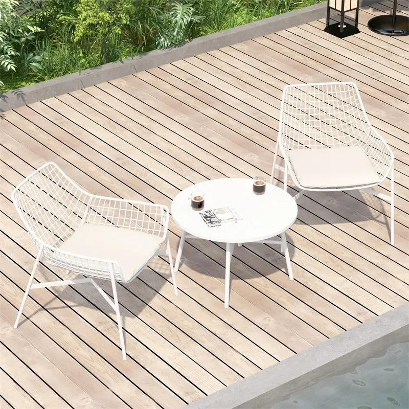Outdoor Patio Table and Chair Set Minimalist Courtyard Balcony Gathering Viral Iron Round Grid Chairs Leisure Matching