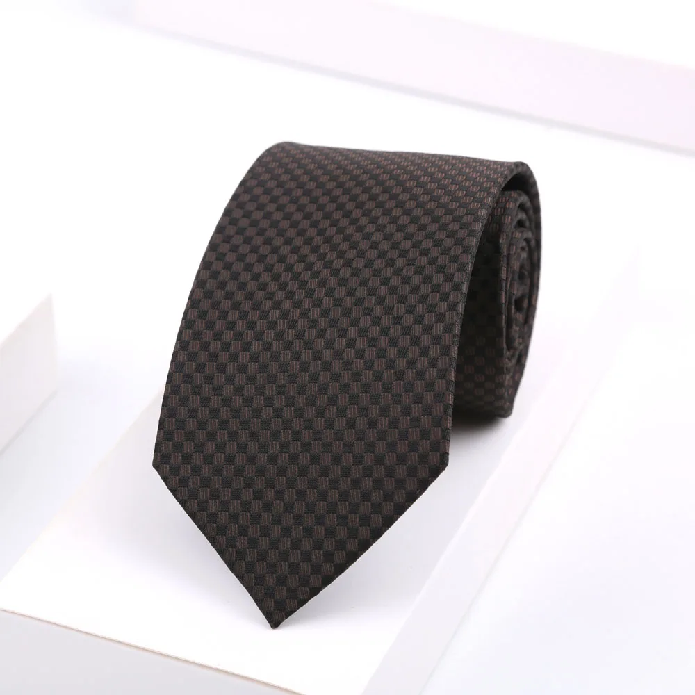 Neue Herren-Mode 8cm Polyester-Krawatte mit Polka-Dot-Jacquardmuster in Marineblau und Braun für Anzug, Business, Hochzeit, Party, Accessoire und Geschenk – Detail 8
