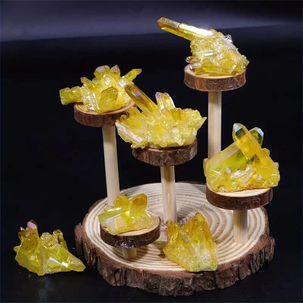 Natural Healing Gemstone Crystal Irregular Electroplating Yellow  Aura Quartz Crystals Cluster Raw Stone Hand craft Deco 4