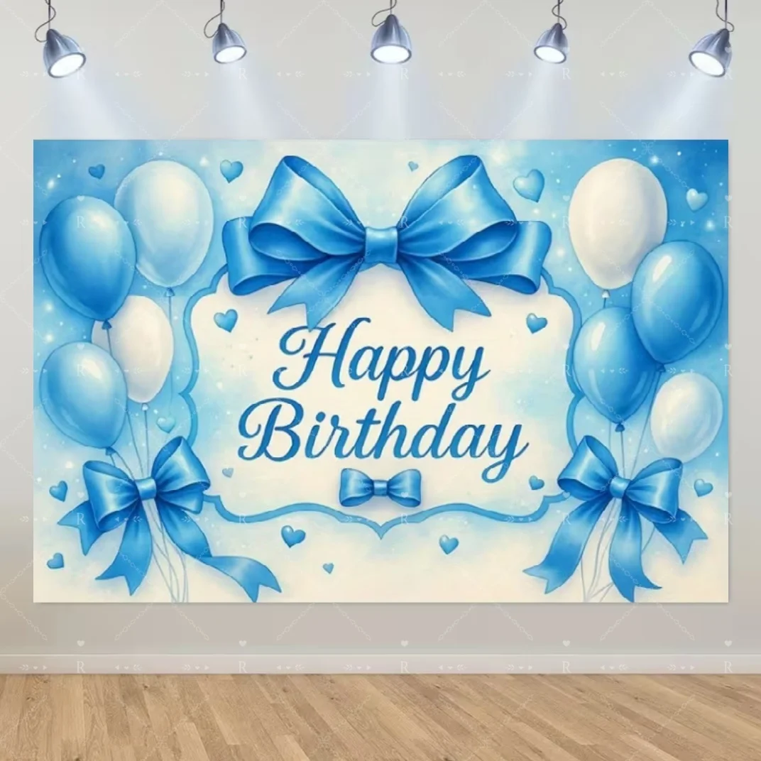 Schleifenthema Happy Birthday Party Dekorationsbanner Mädchen Blau Schmetterling Schleife Ballon Blumen Hintergrund Baby Shower Zubehör Geschenke – Detail 2